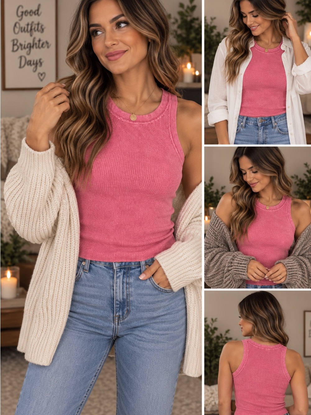 Women’s Mineral Washed Pink Ribbed Tank Top - Sleeveless Knit